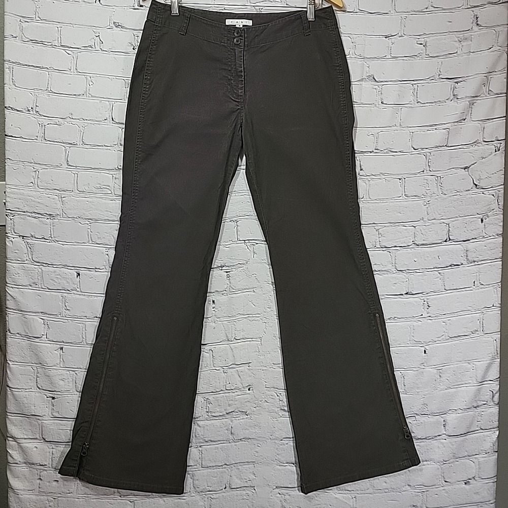 CAbi Womens Stadium Pants Olive Green Zip-Leg Flare Stretch Size 6 Style 184